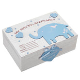 Soaoo 3D wooden keepsake box with blue elephants to store baby memories.