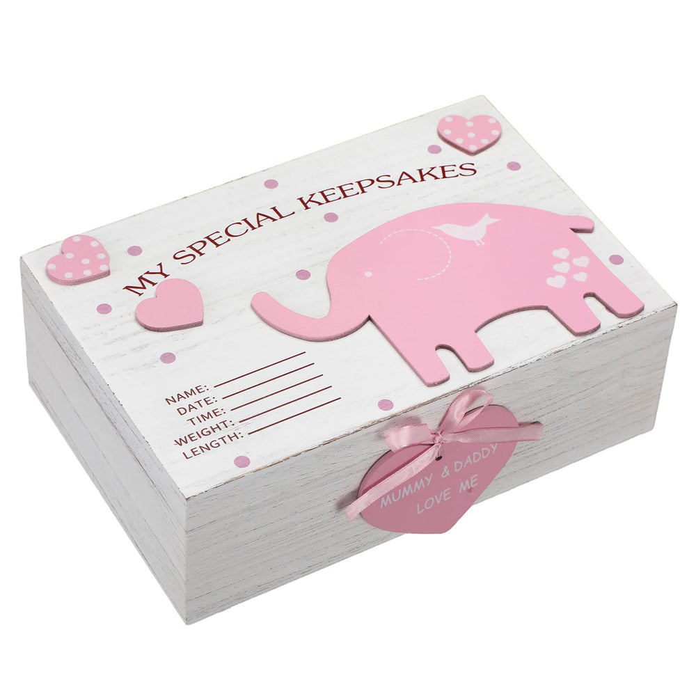 Soaoo 3D wooden baby keepsake box with pink elephants for cherished memories