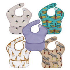 Soarwg Kids bibs with waterproof back pocket for spills during meals.
