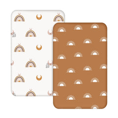 Soarwg Kids mini crib sheet neutral fabric close-up showing soft breathable material