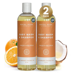 SoCal Suds & Company 2-in-1 baby wash packaging with sweet orange scent