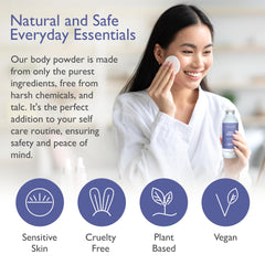 SoCal Suds & Company lavender powder close-up reveals arrowroot and kaolin texture