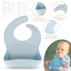 SofiAl adjustable bib catching drips to keep clothing clean.