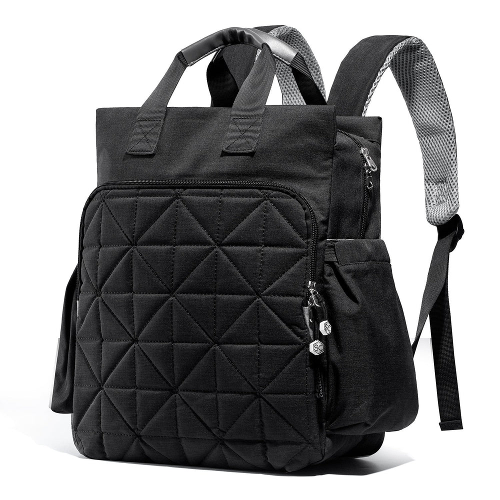 SoHo Designs Kenneth diaper backpack front view showing organized compartments for quick access