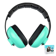 Solar-Power baby headphones mint green folded for compact travel.