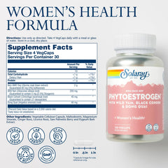 SOLARAY PhytoEstrogen blends black cohosh and dong quai for menopause support possibilities.