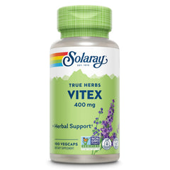 SOLARAY Vitex Berry 400mg bottle front view suggesting hormone balance possibilities.