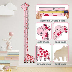 Soleim pink giraffe growth chart mounted on wall for neat room decor