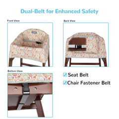 Solfres dual-belt high chair cover front buckle eases seating for caregivers.