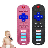 SOLIFEGOBLE baby remote teether in black, safe silicone chew toy for teething relief.