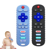 SOLIFEGOBLE baby remote teether front view in black, soft silicone for gentle gum relief.