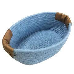 SOORXIEIN small cotton woven basket blue handle for tidy storage.