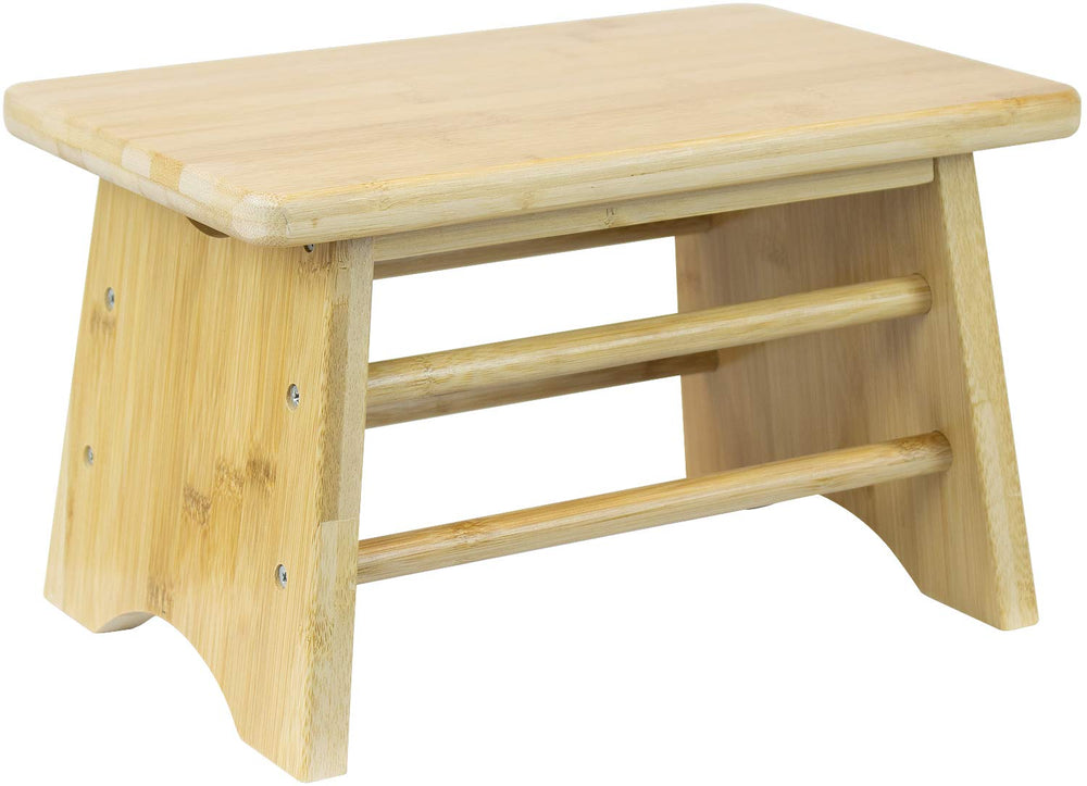 Sorbus Bamboo Step Stool side view shows a sturdy, compact reach aid for shelves