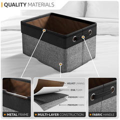 Sorbus cotton-jute fabric storage bin with linen interior in grey-tan