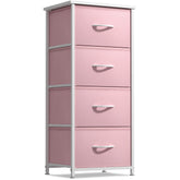 Sorbus Dresser Storage Tower pastel pink wood top provides sturdy bedside display surface