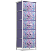 Sorbus fabric dresser with five purple drawers, ideal for kids' room organization
