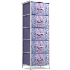 Sorbus fabric dresser with five purple drawers, ideal for kids' room organization