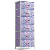 Sorbus Fabric Dresser with 6 drawers and wood top keeps kids’ clothes organized.