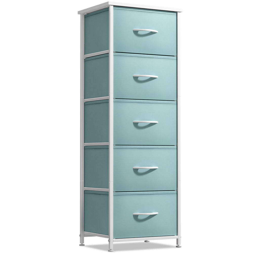 Sorbus Fabric Dresser Aqua front view shows organized storage for kids.