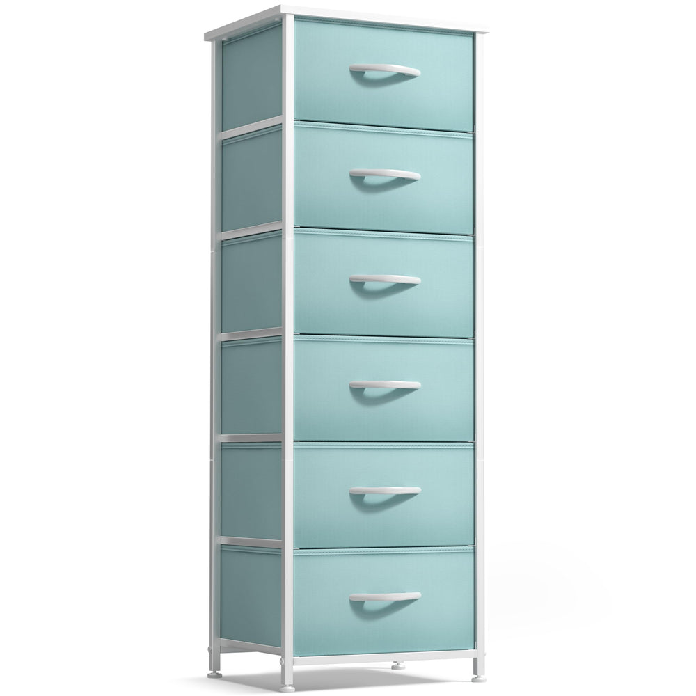 Sorbus Fabric Dresser Aqua top view showing steel frame and stable surface