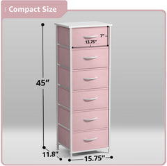 Sorbus fabric dresser pink drawer open showcasing spacious fabric compartments.