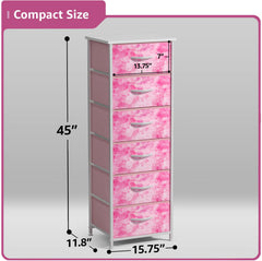 Sorbus fabric dresser tie-dye pink wood top detail demonstrates easy-clean surface.