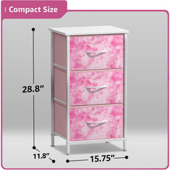 Sorbus nightstand pink tie-dye drawer close with soft fabric bins.