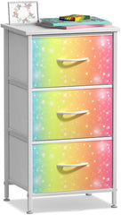 Sorbus nightstand with 3-drawer rainbow drawers and wood top for kid-friendly storage
