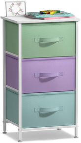 Sorbus nightstand with 3 drawers and wood top in pastel white on bedside setup