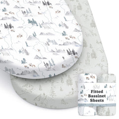 Sorrel + Fern Arctic Journey 2-pack bassinet sheets cozy sleep space.