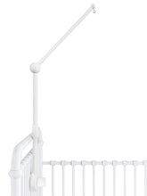 Sorrel and Fern baby crib mobile arm in white securing a 31-inch crib with safe hang.