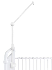 Sorrel and Fern baby crib mobile arm in white securing a 31-inch crib with safe hang.