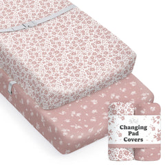 Sorrel + Fern changing pad cover Antique Rose pattern close-up showing vibrant nursery print