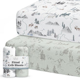 Sorrel + Fern crib sheet Arctic Journey close-up shows buttery-soft fabric for gentle sleep.