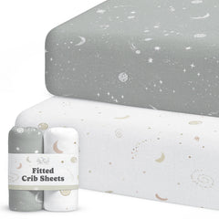 Sorrel+Fern crib sheet galaxy design offers a soft, snug fit.