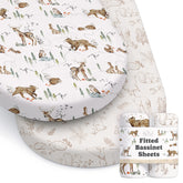 Sorrel + Fern Magic Forest bassinet sheet pattern closeup showing soft fabric for gentle baby sleep.