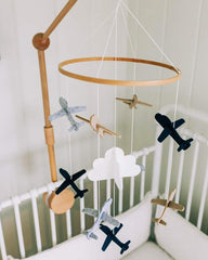 Sorrel and Fern adjustable height crib mobile positions planes and clouds just right