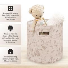 Sorrel + Fern toy storage basket open ready for plushies and books in Magic Forest.