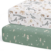 Sorrel + Fern Ocean Odyssey fitted sheet with a snug, slip-free crib fit.