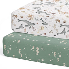 Sorrel + Fern Ocean Odyssey fitted sheet with a snug, slip-free crib fit.