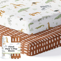 Sorrel + Fern Safari Adventure print sheet fitting Graco playards securely