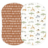 Sorrel and Fern Safari Adventures pattern close-up for baby-friendly sleep.