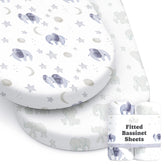 Sorrel + Fern watercolor elephants bassinet sheet offers a soft, cozy sleep surface.