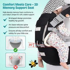 SOSA & CO hip-seat only mode supports relaxed stance for toddlers.
