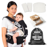 SOSA & CO baby hip carrier with seat ergonomic design supports baby's hips and distributes weight.