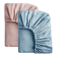 SOULFUL muslin crib sheet blue close-up shows soft breathable fabric for baby comfort
