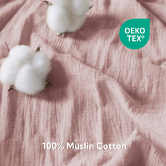 SOULFUL muslin crib sheet two-pack display with blue and dusty rose options