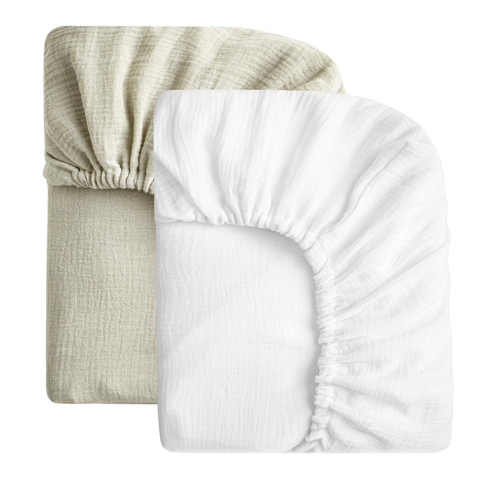 SOULFUL white muslin crib sheet 28x52 delivers soft, breathable comfort for baby.