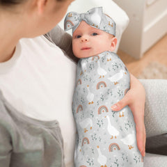 Sozzjile goose bow headband features cute design for newborn photos.