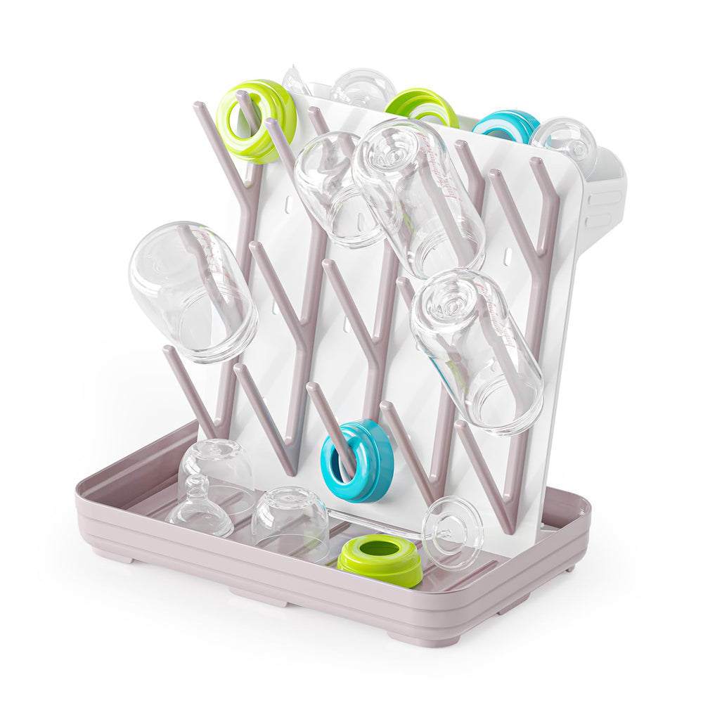 SpaceAid bottle drying rack with 20 hooks in white and taupe keeps bottles organized and dry